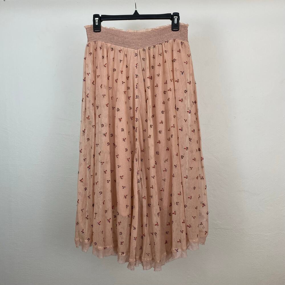 FP New Romantics - Free People Mesh Embroidered Tea Length Skirt - Dusty Rose  M